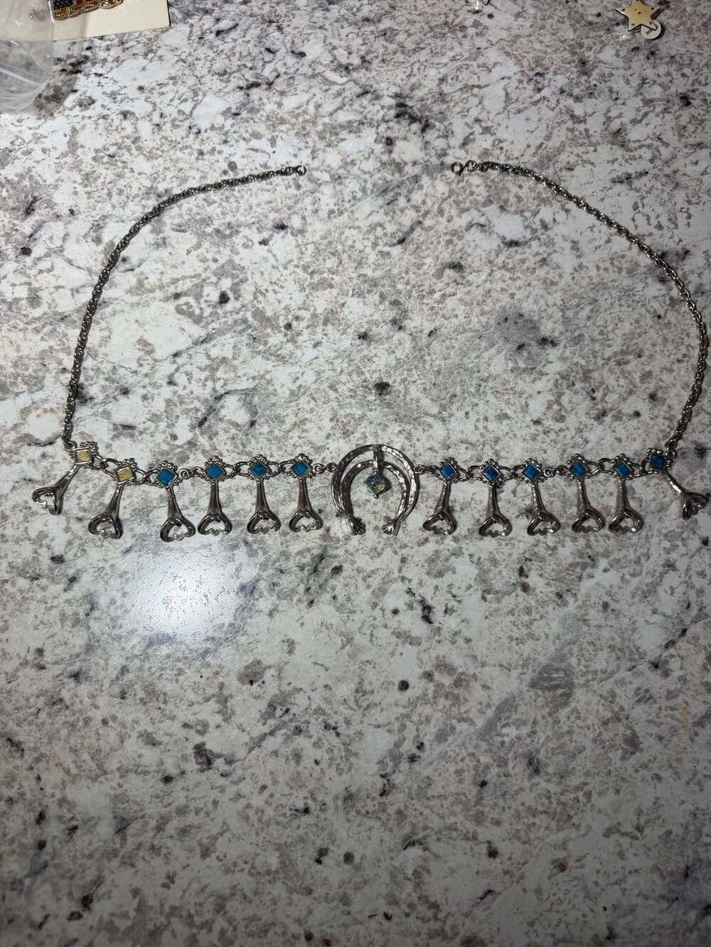 Vintage Southwestern Style Horseshoe Faux Turquoise Charm Necklace